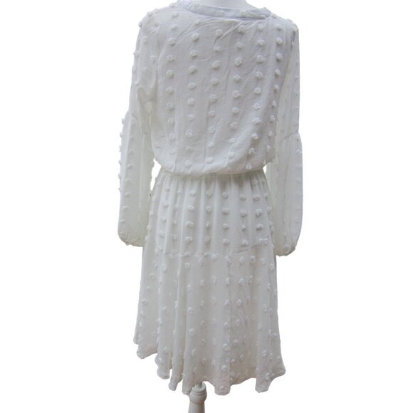Blu Pepper Womens Dress Swiss Dot Chiffon Lined‎ Button Front White M - Picture 8 of 14